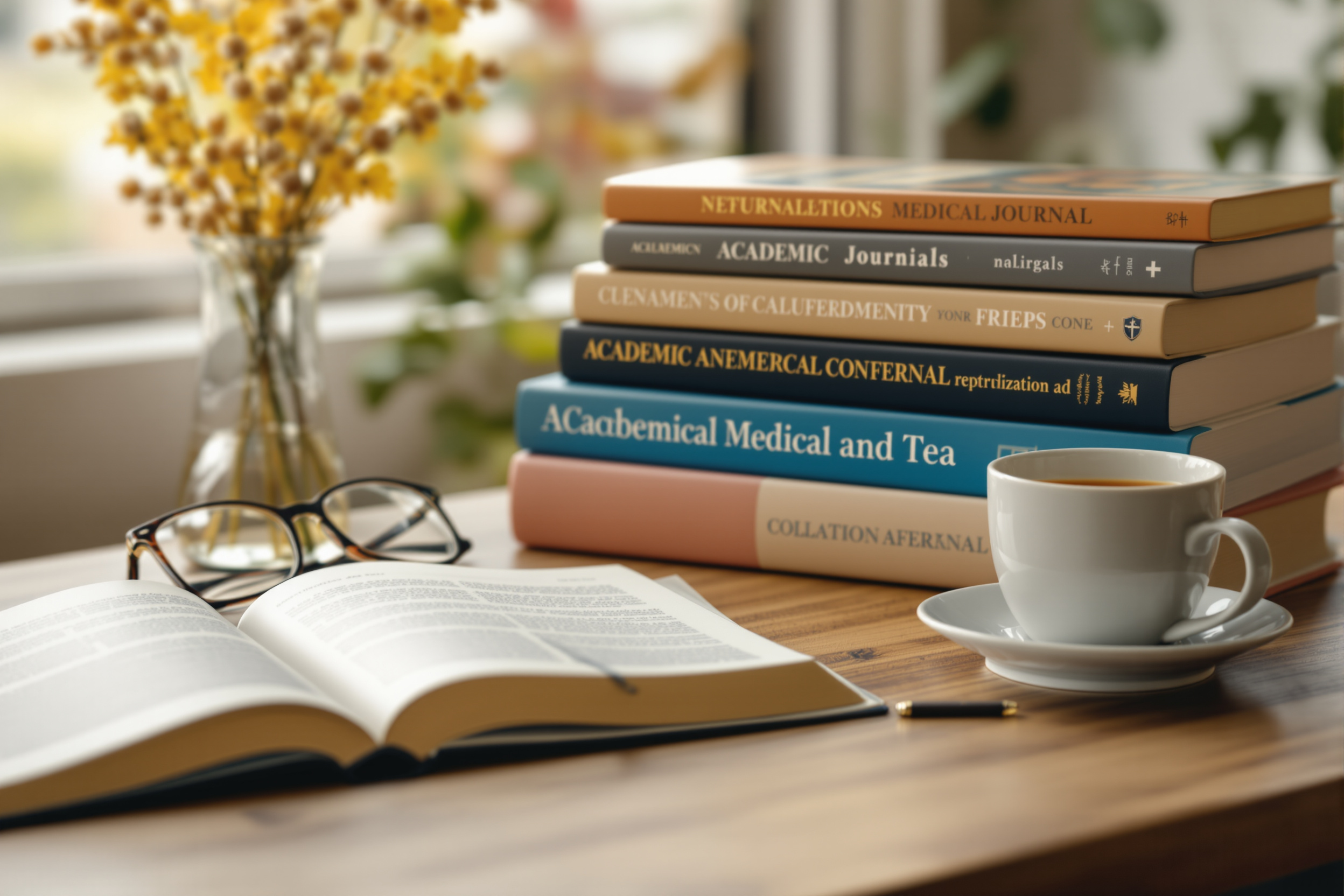 A stack of academic neuro-oncology journals on a desk
