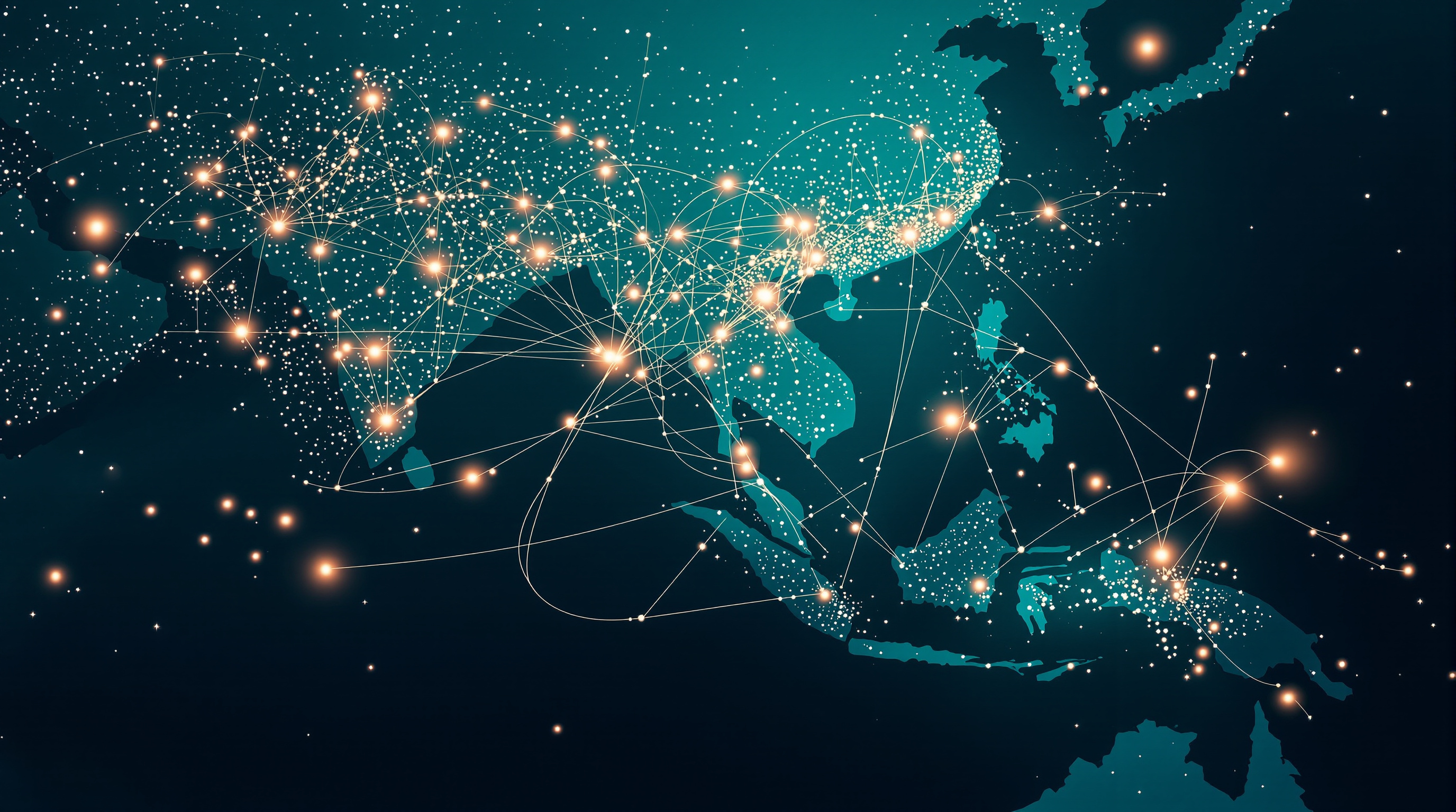 Stylized map of Asia showing connected nodes between national neuro-oncology societies
