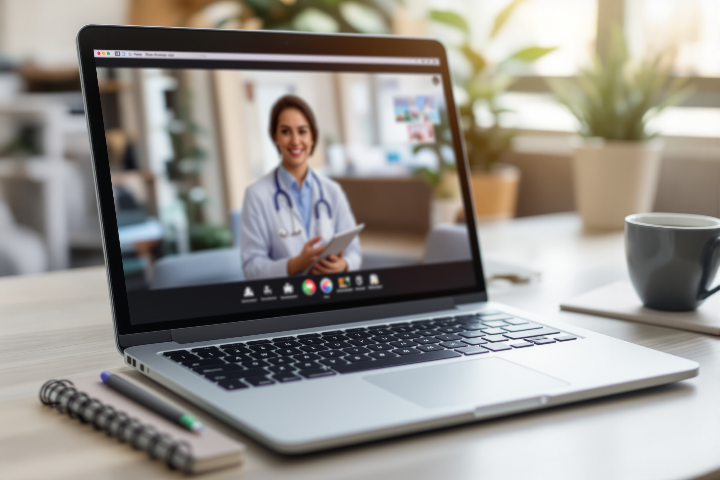 A laptop showing an online neuro-oncology webinar on a desk